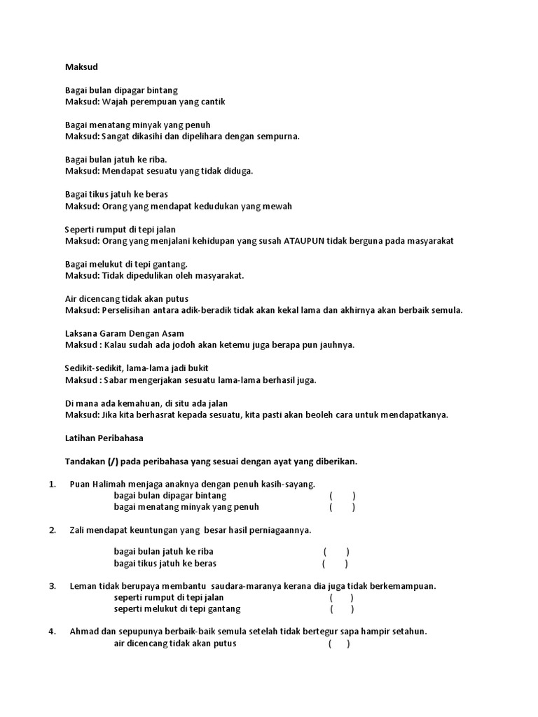 Maksud Dan Latihan Peribahasa