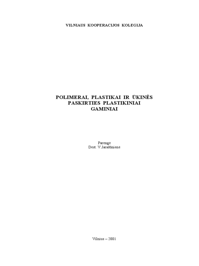 Polimerai, Plastikai, Ukiniai Gaminiai | PDF