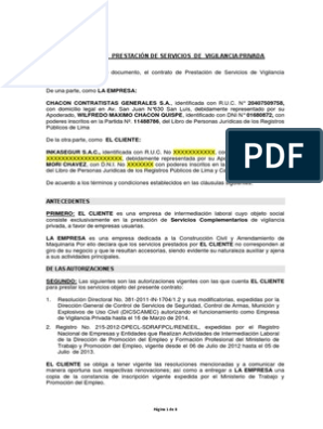 Contrato de Prestación de Servicios de Vigilancia Privada | PDF | Derecho  laboral | Póliza de seguros