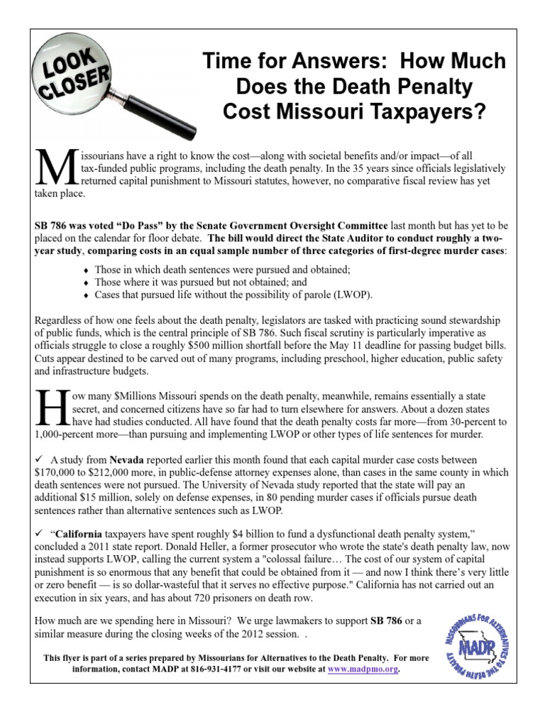 Time For Answers How Much Does The Death Penalty Cost Missouri Taxpayers? PDF Capital