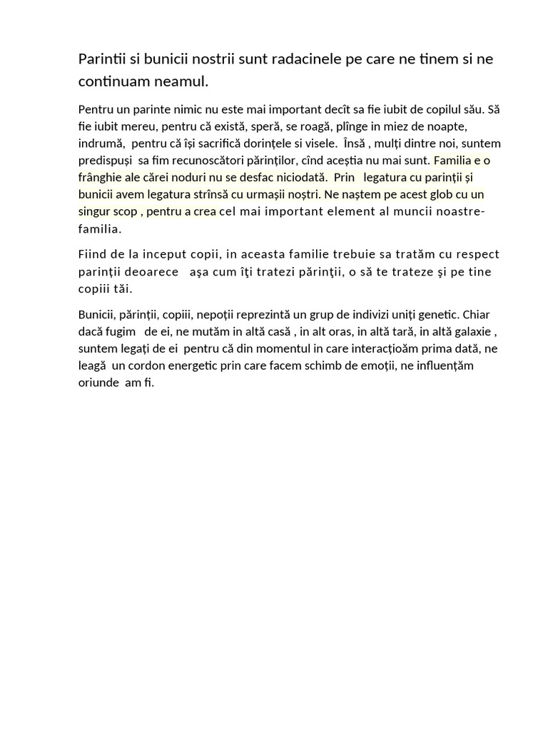 Parintii Si Bunicii Nostrii Sunt Radacinele Pe Care Ne Tinem Si Ne Continuam Neamul