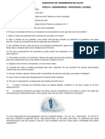 Lista de Exercicios Física Ii - Processos de Transmissão de Calor - Engenharia Civil