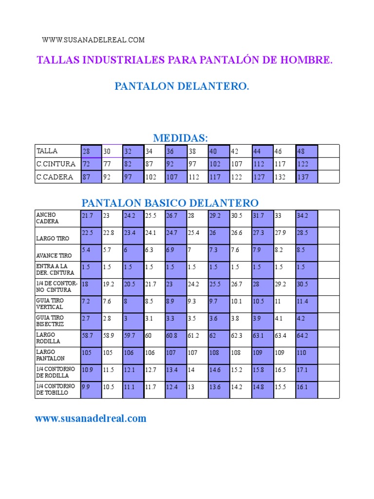 talla 36 pantalon hombre equivalencia