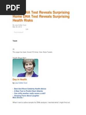 Home DNA Test Reveals Surprising Home DNA Test Reveals Surprising Health Risks