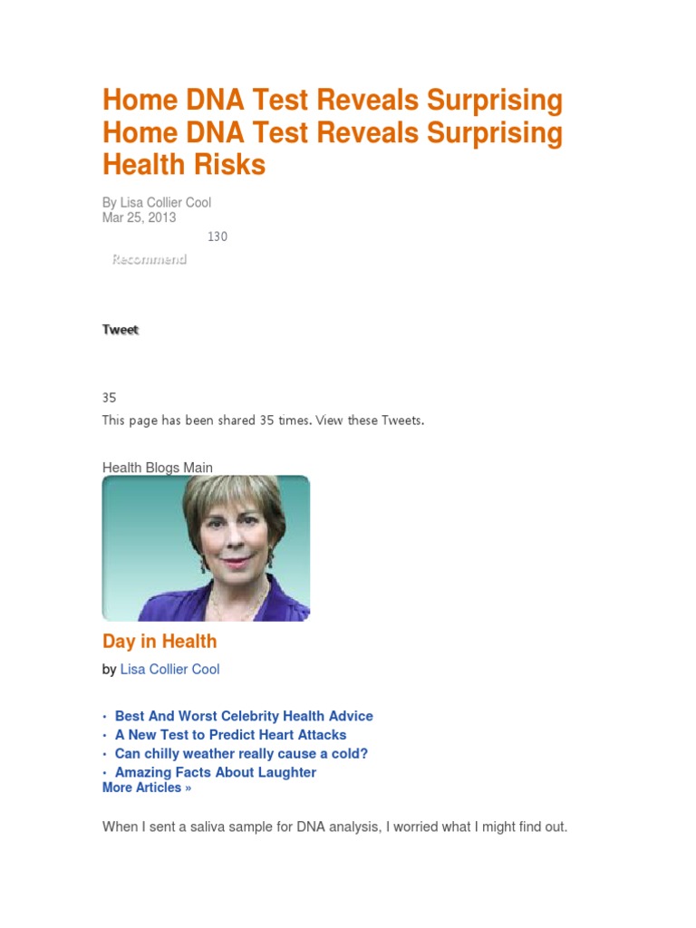 Home DNA Test Uncovers Health Risks | PDF | Genetic Testing | Genetics