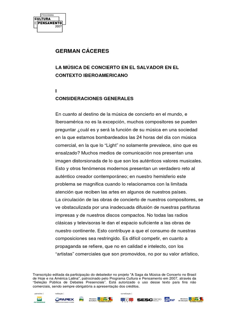 La Música de Concierto en El Salvador en El Contexto Iberoamericano