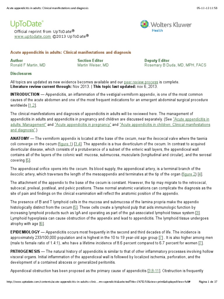 Acute Appendicitis in Adults: Clinical Manifestations and Diagnosis ...