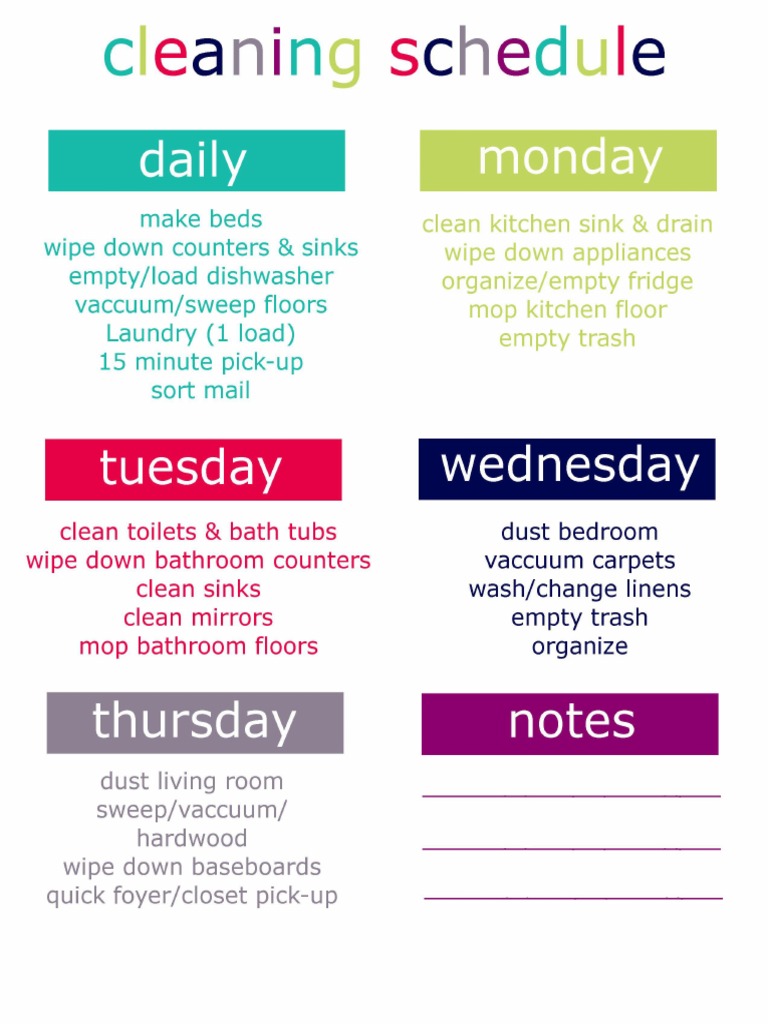 Printable cleaning schedule pdf