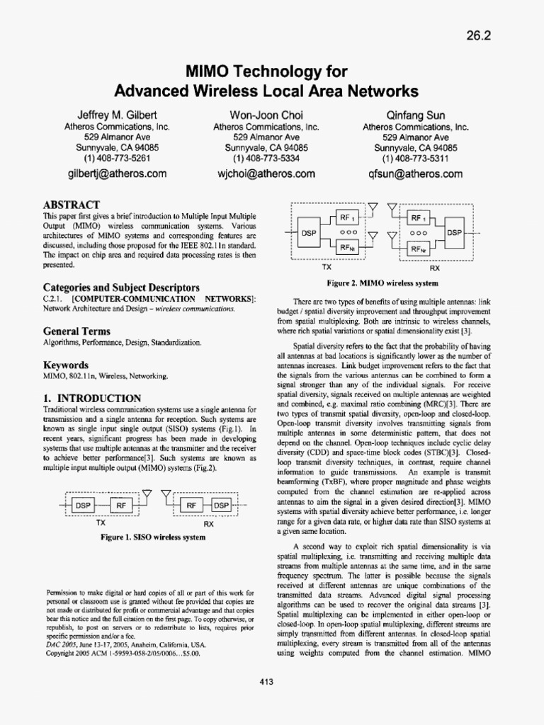 MIMO Technology For Advanced Wireless Local Area Networks | PDF | Mimo ...