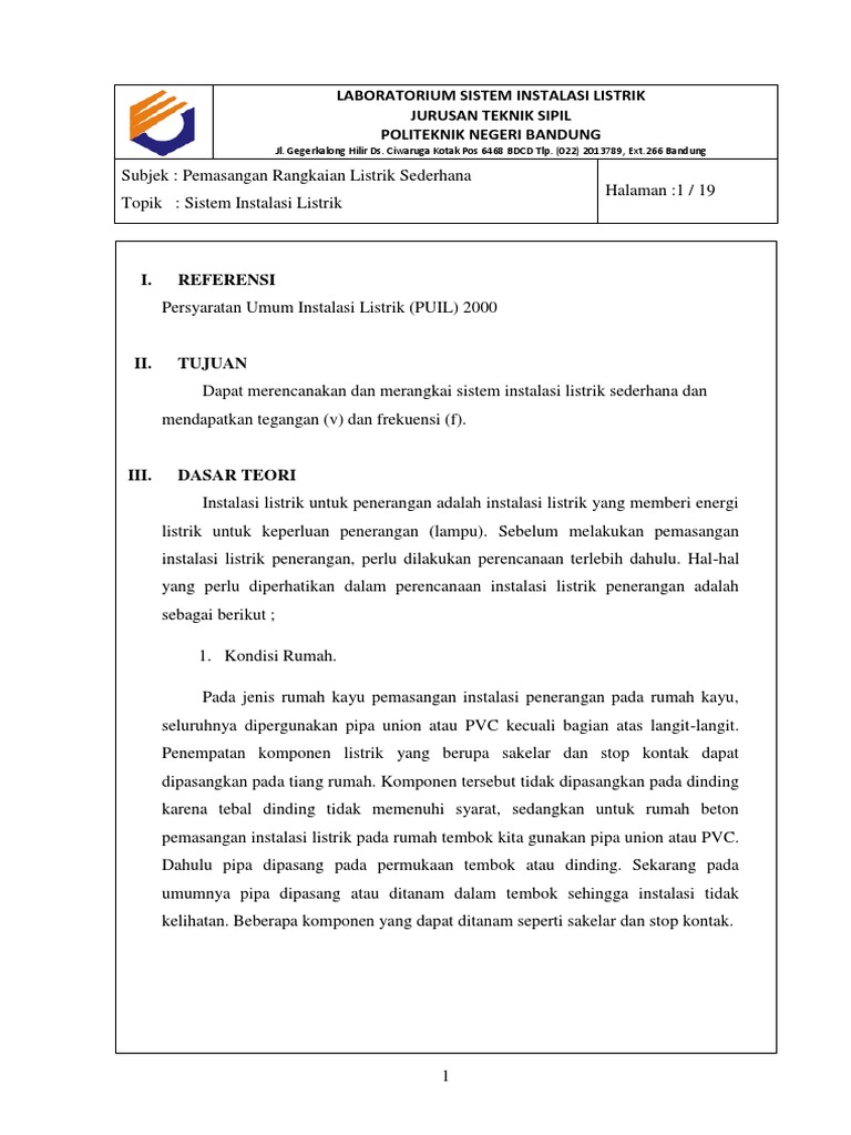 Laporan Sistem Instalasi Listrik Pdf