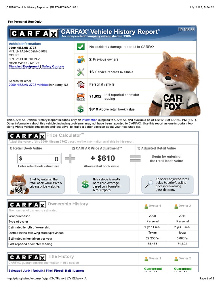CARFAX Vehicle History Report on JN1AZ44E09M401662 Used Car Vehicles