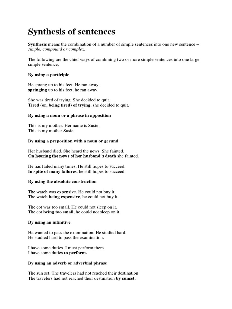 Synthesis of Sentences Explained | PDF