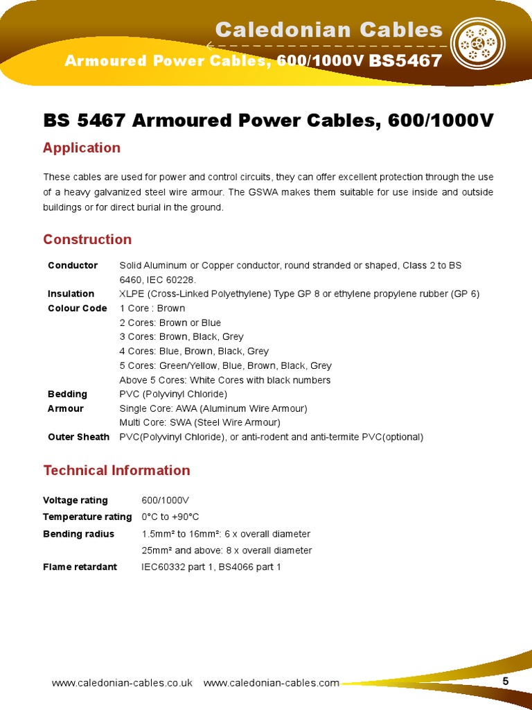 BS5467 Armoured Power Cables Guide | PDF | Wire | Cable