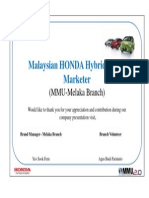 Malaysian HONDA Hybrid Brand Marketer: (MMU-Melaka Branch)