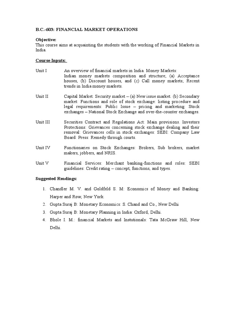 Financial Market Operations Overview | PDF