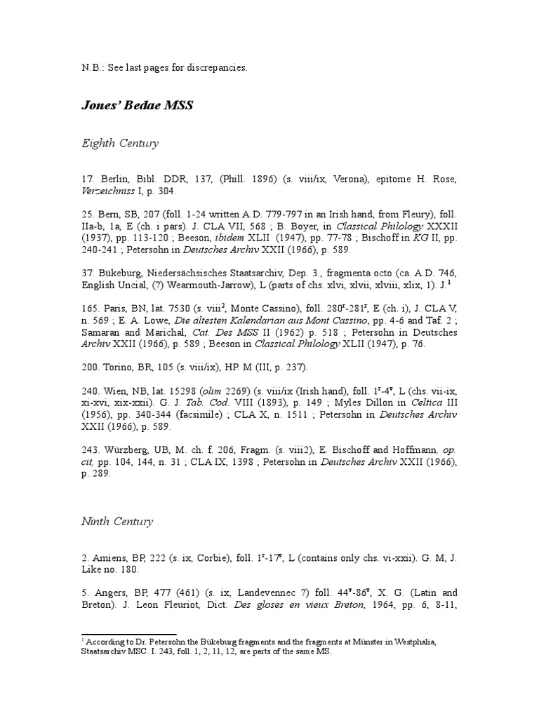 Jones Bedae Mss Eighth Century