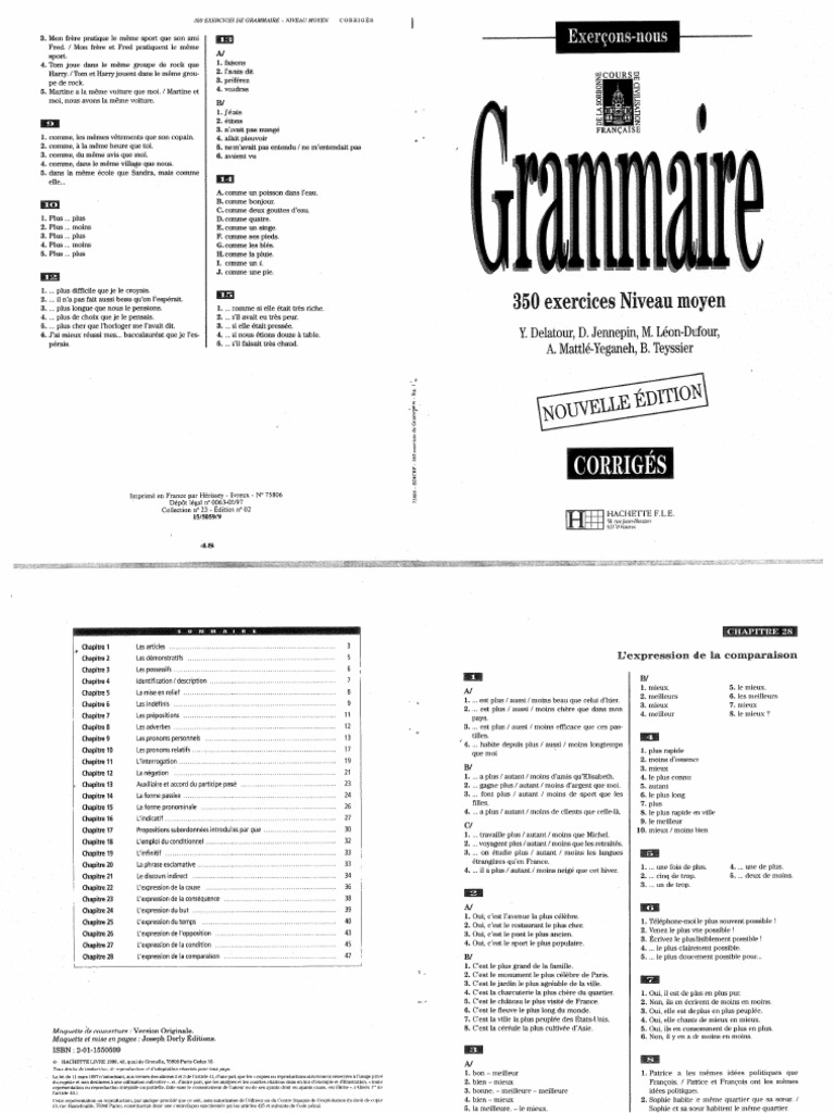 Grammaire Française Avec Exercices Corrigés Pdf 3ème Hachette - Grammaire Française - 350 Exercices Niveau Moyen-Corrigés | PDF