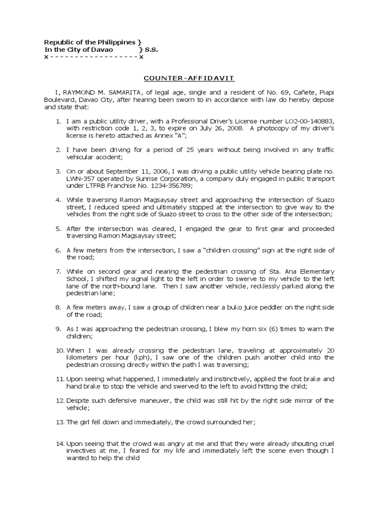 Counter-Affidavit Practice Court | PDF | Traffic | Street