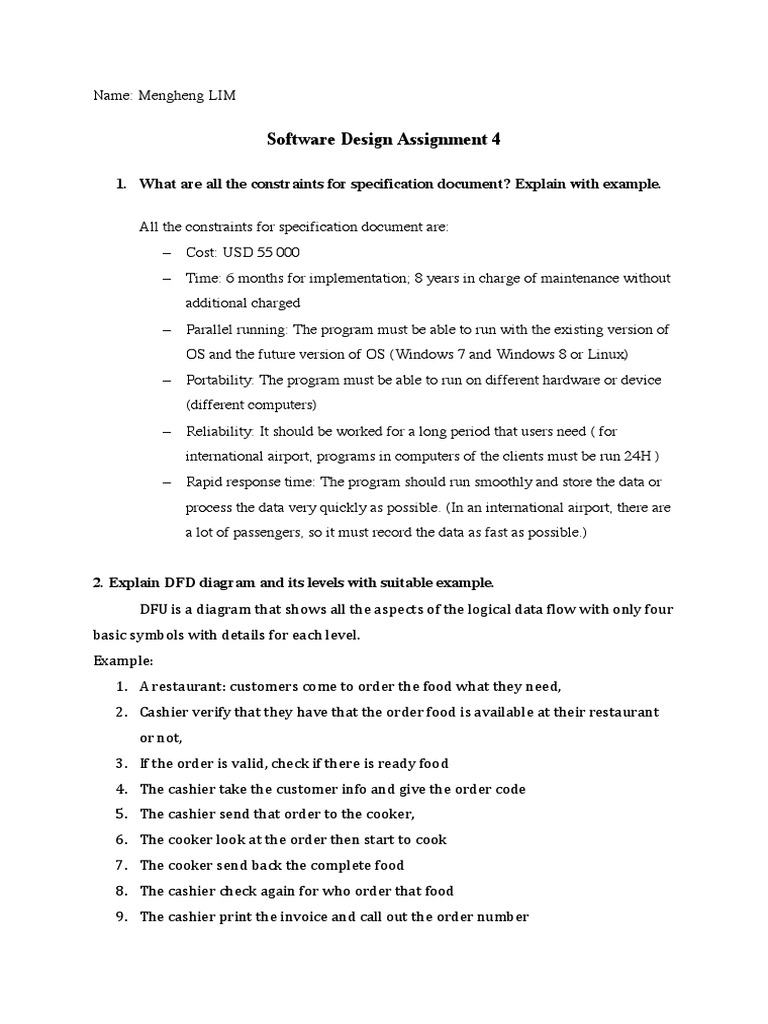 Software Design Assignment 4: 1. What Are All The Constraints For ...