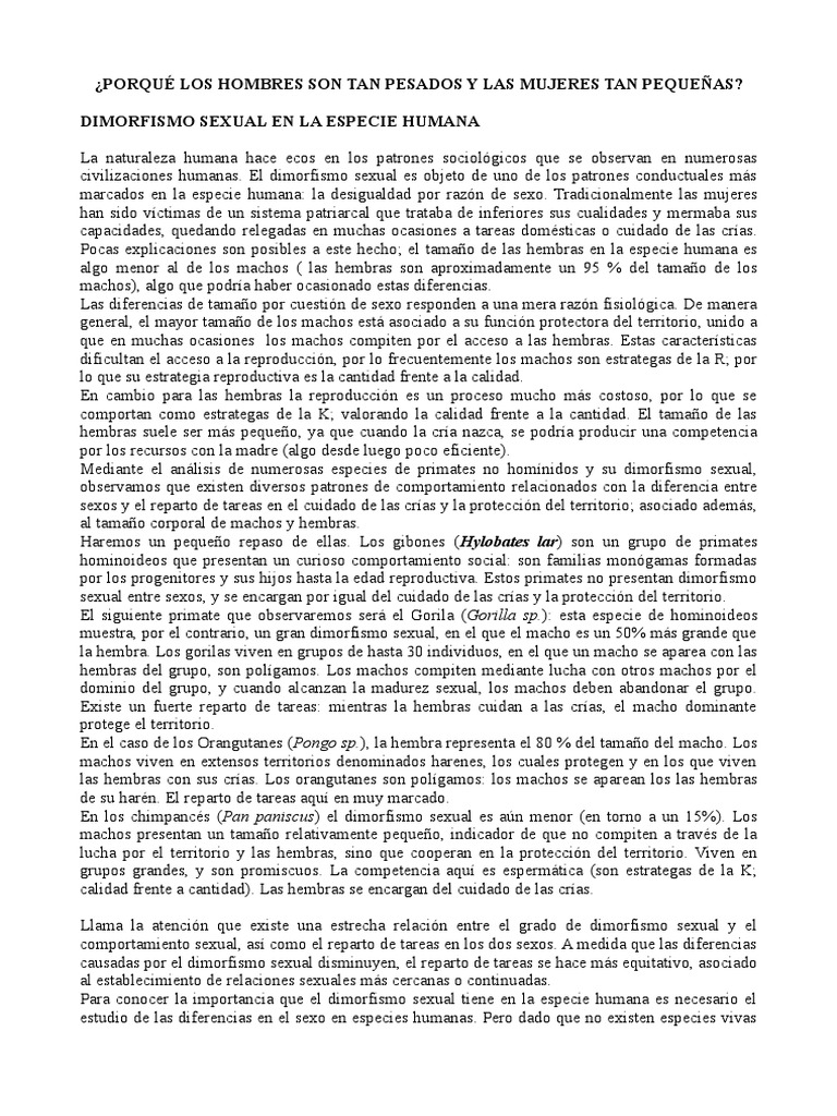 Dimorfismo sexual en humanos | PDF | Dimorfismo Sexual | Homo Sapiens
