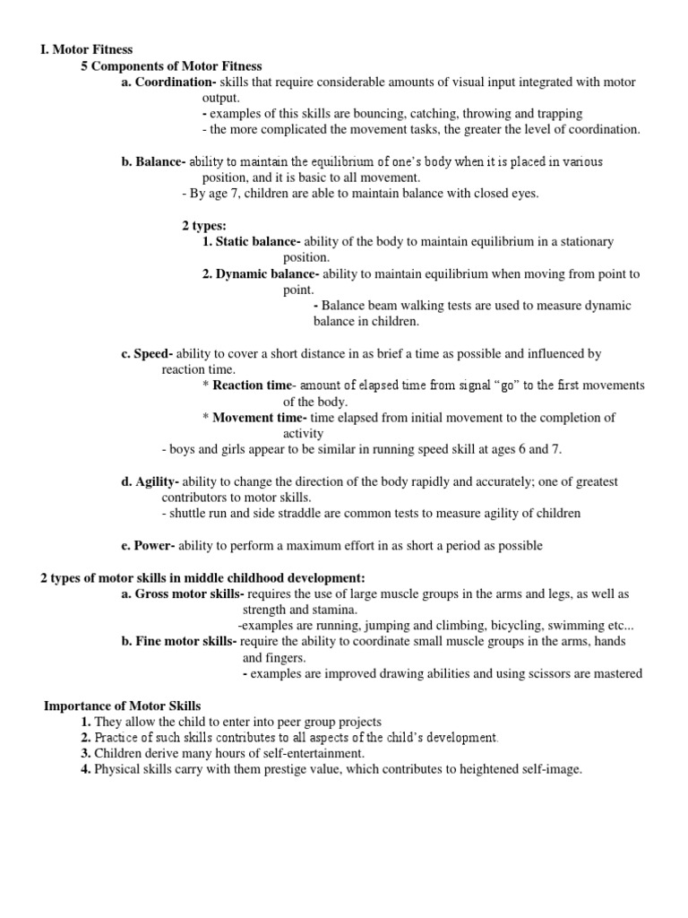 Understanding Motor Fitness Components | PDF | Balance (Ability ...