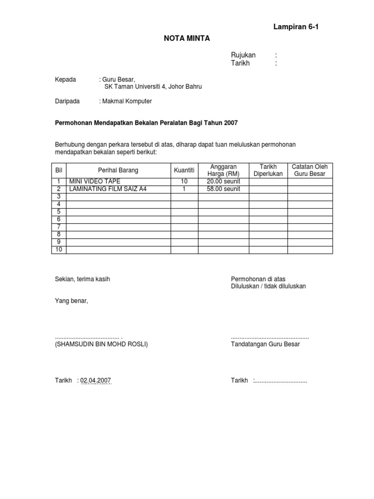 Format Nota Minta | PDF
