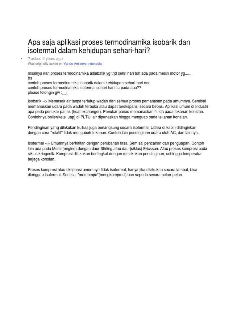 Apa Saja Aplikasi Proses Termodinamika Isobarik Dan Isotermal Dalam Kehidupan Sehari Pemanas Air Cairan