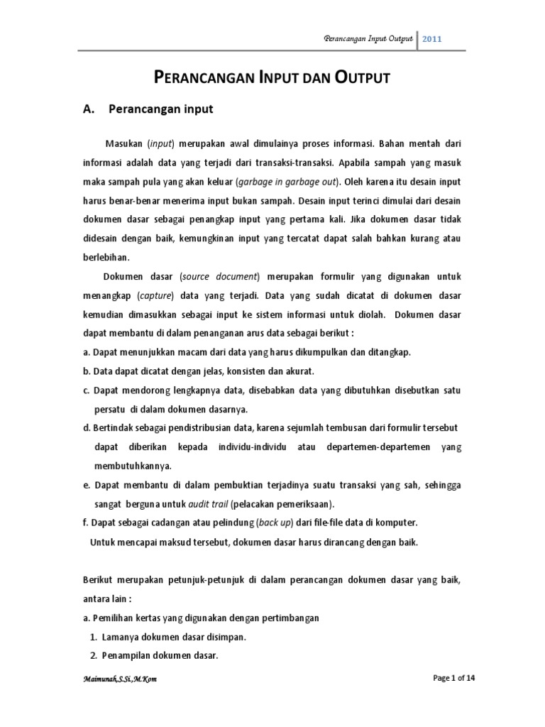 Rancangan Input dan Output Sistem Informasi | PDF