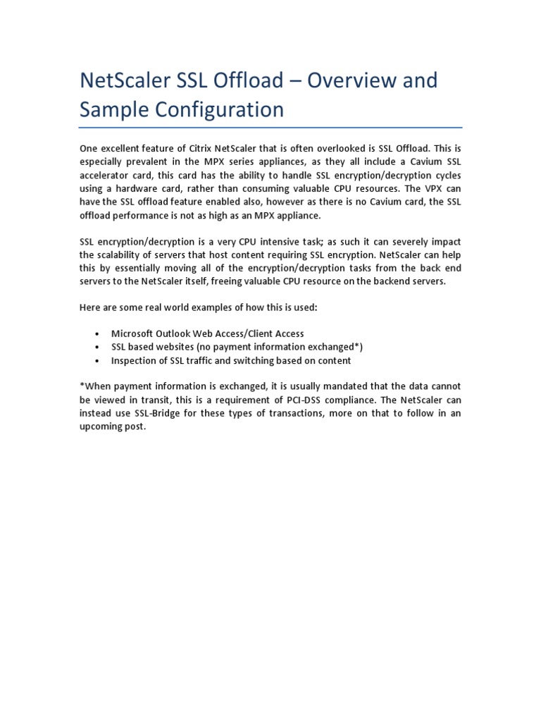 NetScaler SSL Offload Configuration Guide | PDF | Web Server | Internet ...