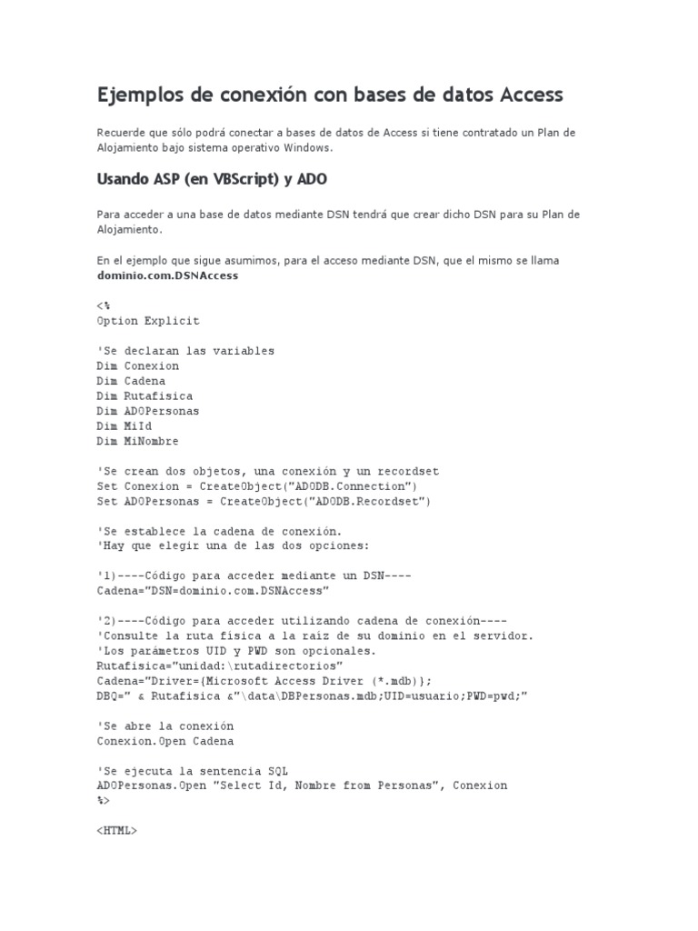 Conexiones a Access y SQL Server en ASP | PDF | Active X Data Objects ...