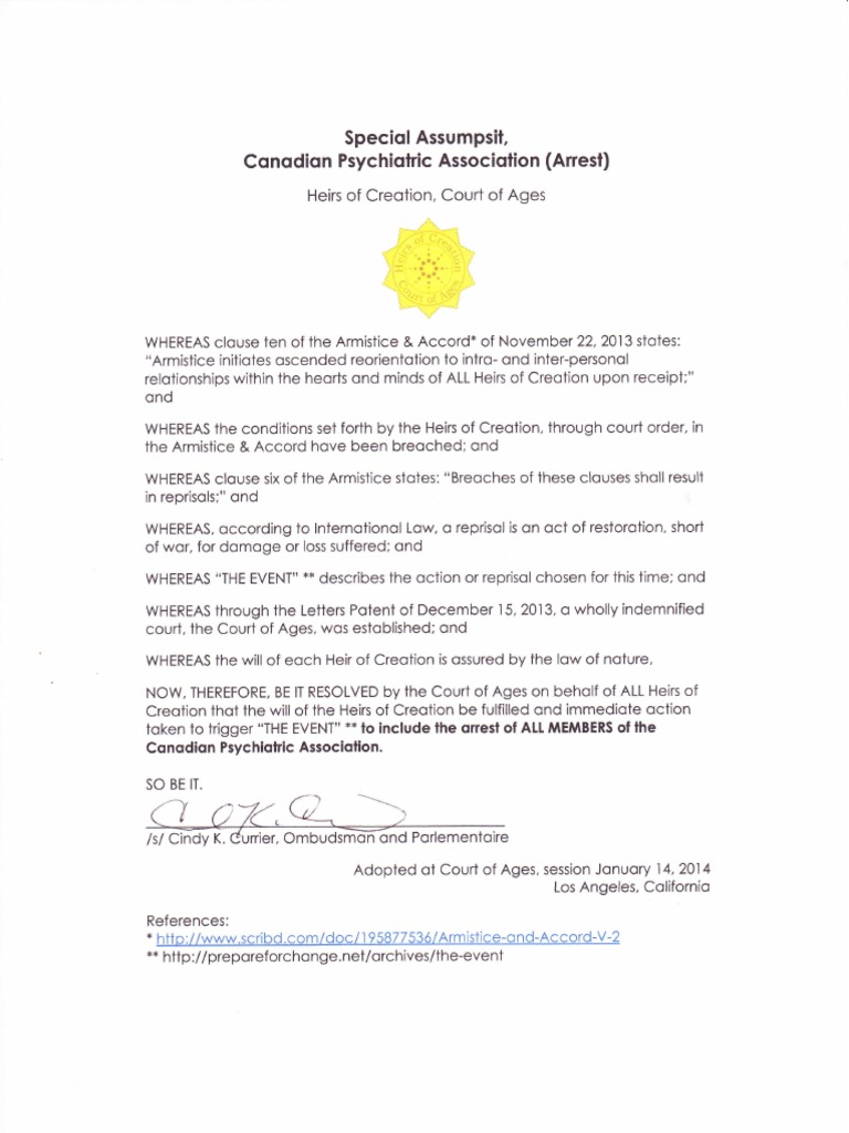 Special Assumpsit, Canadian Psychiatric Association (Arrest) PDF