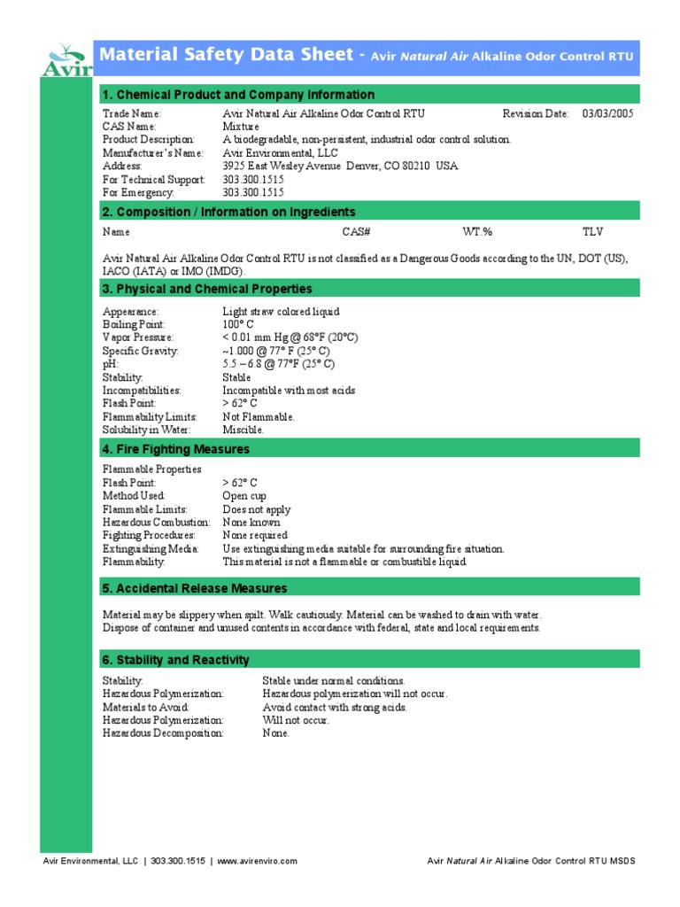 Alkaline Oc Rtu Msds | Chemistry | Materials
