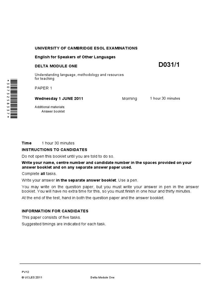 Delta Module 1 June 2011 Paper 1 | PDF | Linguistics | Languages