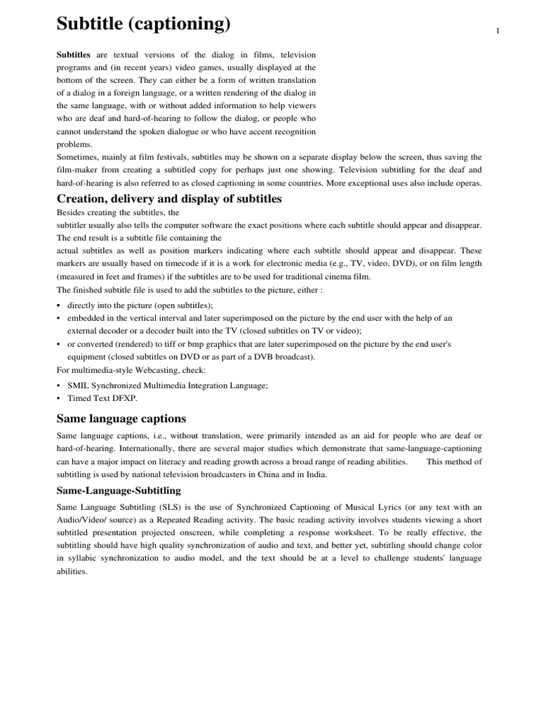 Introduction To Subtitling | PDF | Film And Video Technology ...