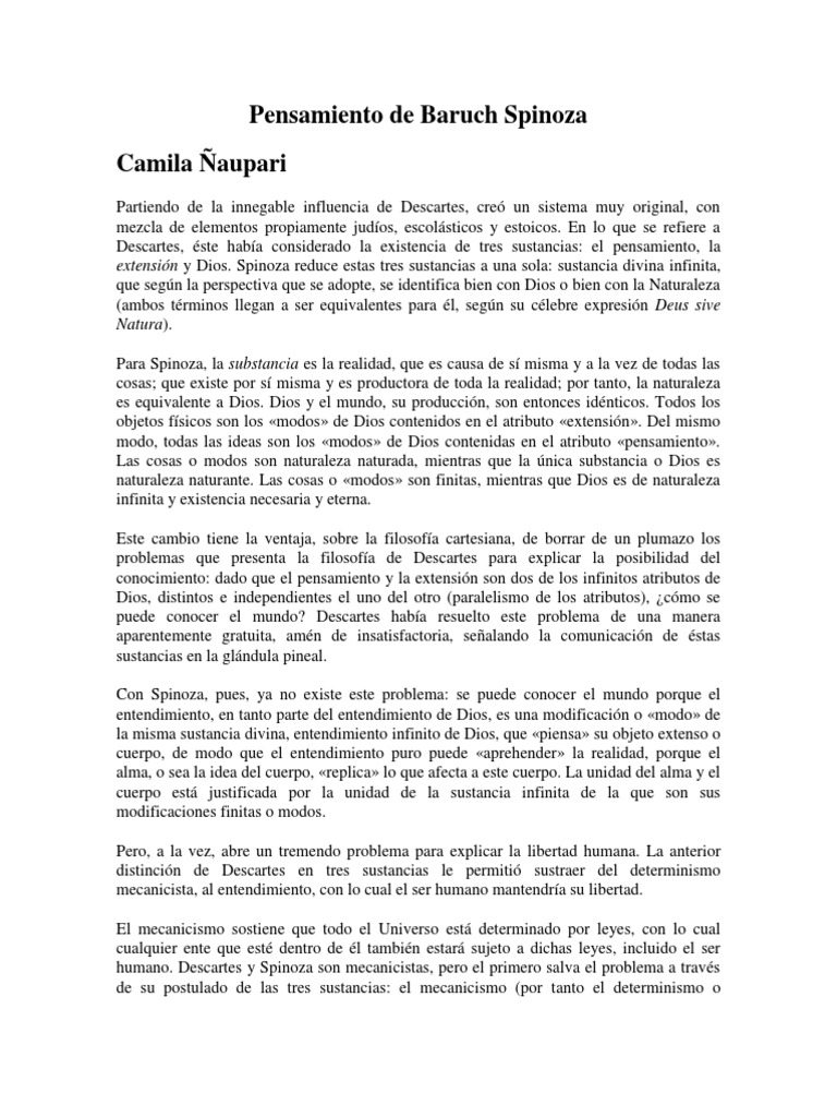 Pensamiento de Baruch Spinoza | PDF | Baruch Spinoza | Metafísica