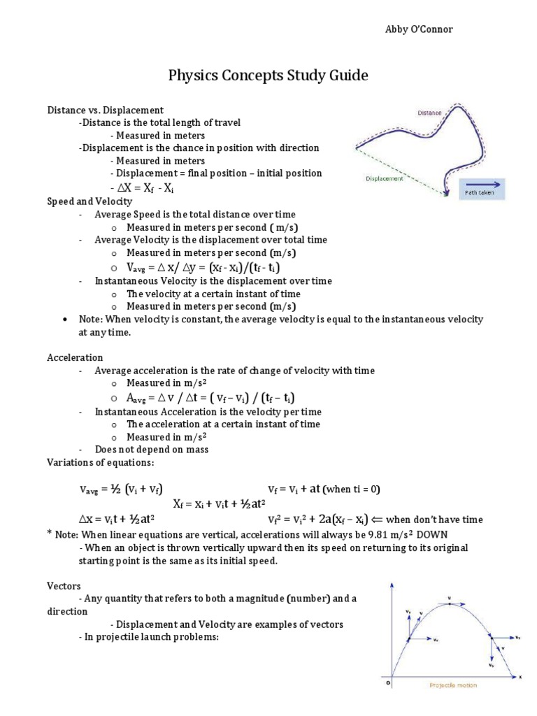 Physics Concepts Study Guide | PDF | Acceleration | Force