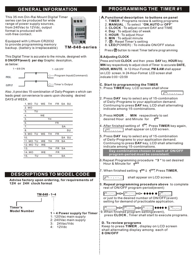 Timer TM 848 | PDF | Clock | Timer