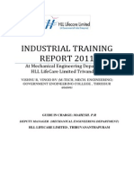 Industrial Training Report 2011: at Mechanical Engineering Department HLL Lifecare Limited Trivandrum