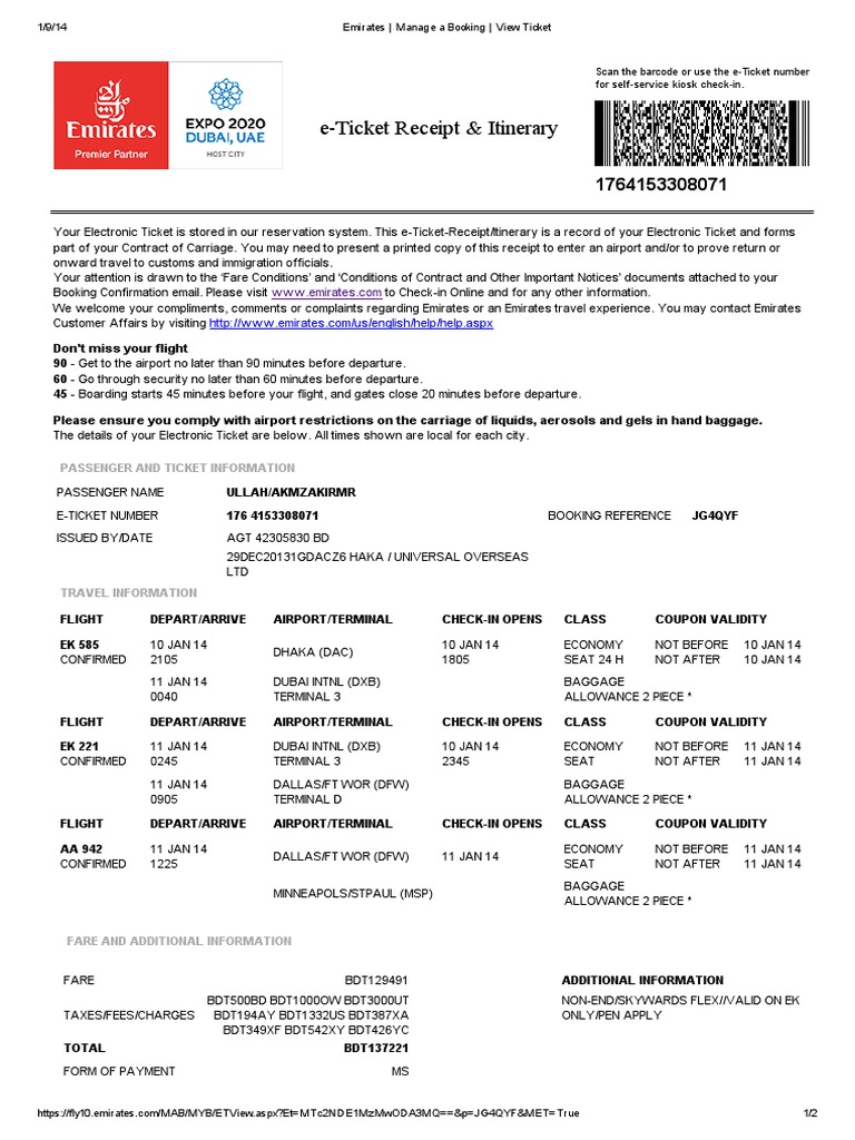Emirates _ Manage a Booking _ View Ticket Aviation Transport
