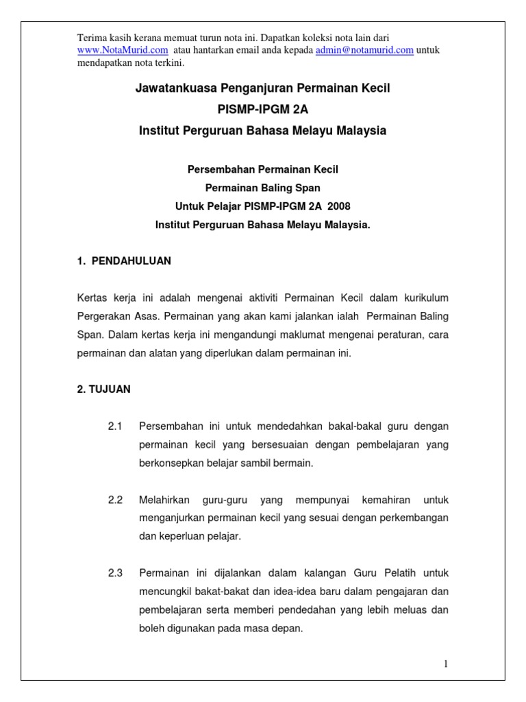 Kertas Kerja Permainan Baling Span Pdf