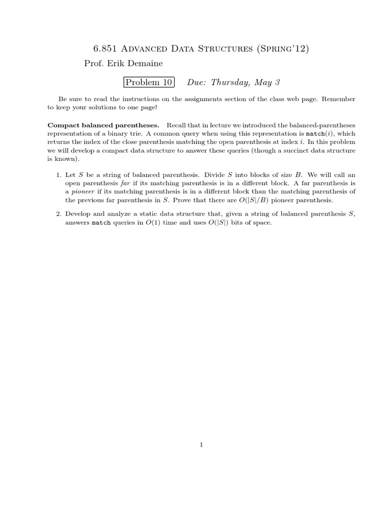 Balanced Parentheses Data Structure Problem | PDF | Teaching Methods ...