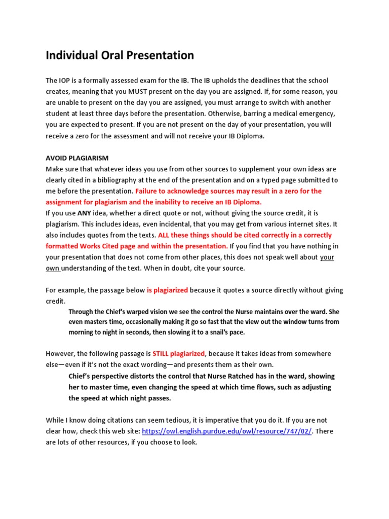 IB Individual Oral Presentation Guide | PDF | Reading (Process ...
