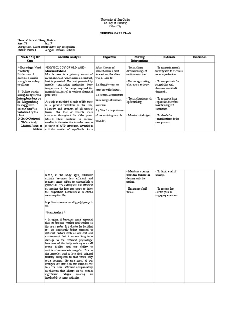 Geriatric Nursing Nursing Care Plan | PDF | Muscle | Physiology