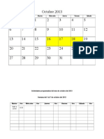 Calendario de Actividades Del Mes de Octubre