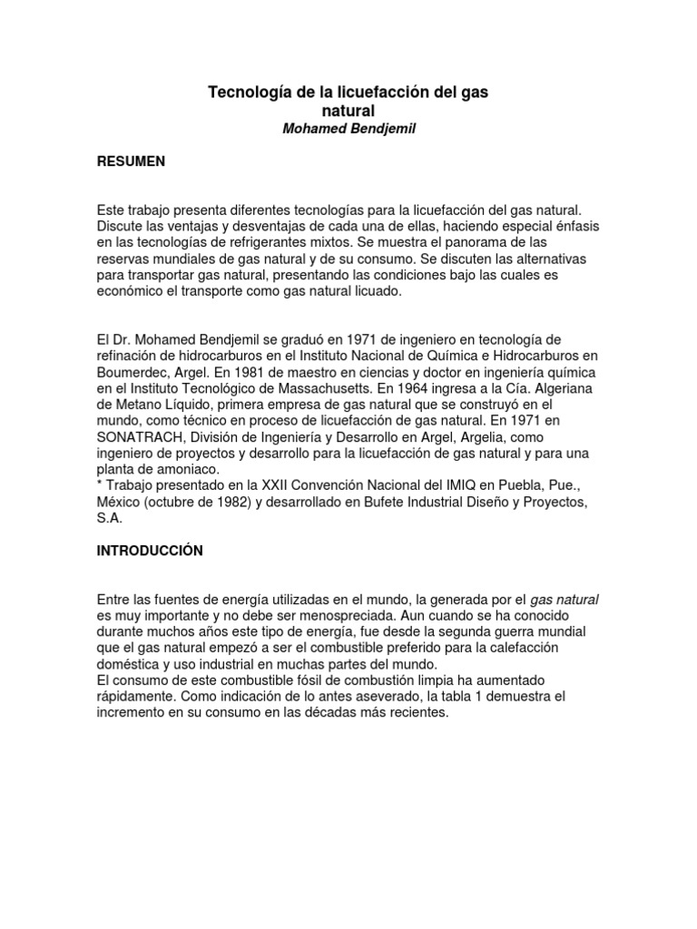 Tecnología de La Licuefacción Del Gas | PDF | Gas natural licuado | Gas ...