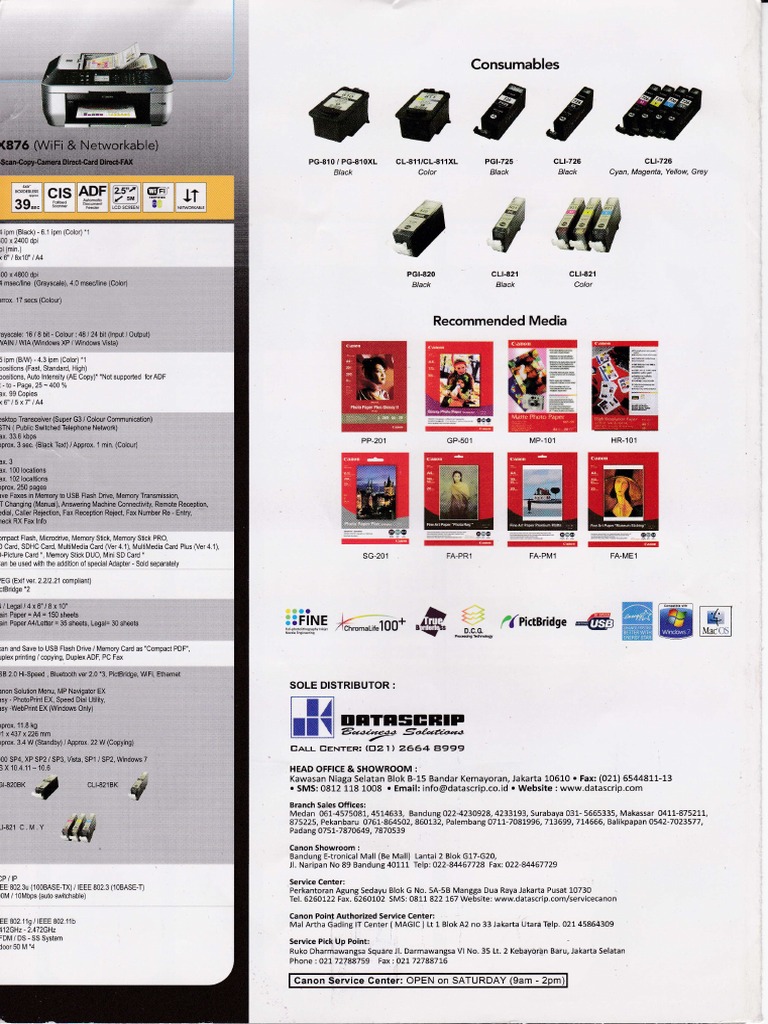 Canon Printer Specifications Guide | PDF | Computers