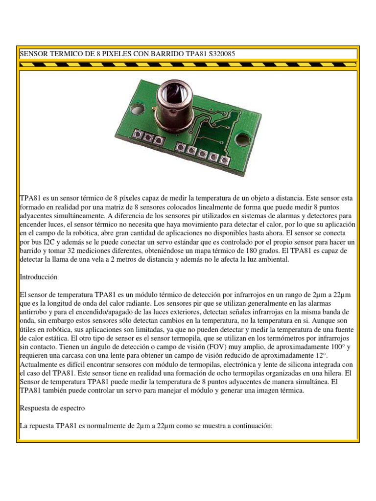 Sensor Termico de 8 Pixeles Con Barrido Tpa81 s320085 | PDF ...