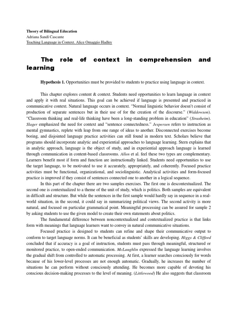 Teaching language in context schema psychology reading comprehension