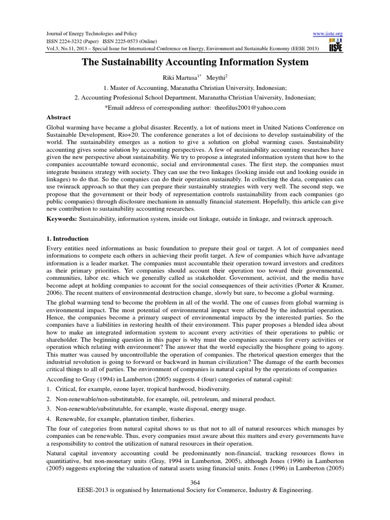 Sustainability Accounting Information System | PDF | Sustainability ...