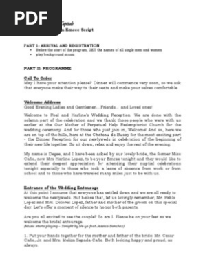 Wedding Emcee Script